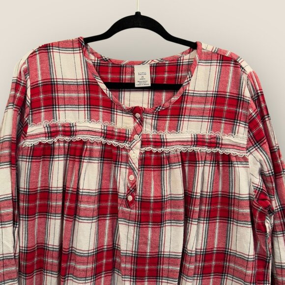 Croft & Barrow Womens Red & White Plaid Flannel Cotton Nightgown Plus Size 2X - Picture 2 of 3